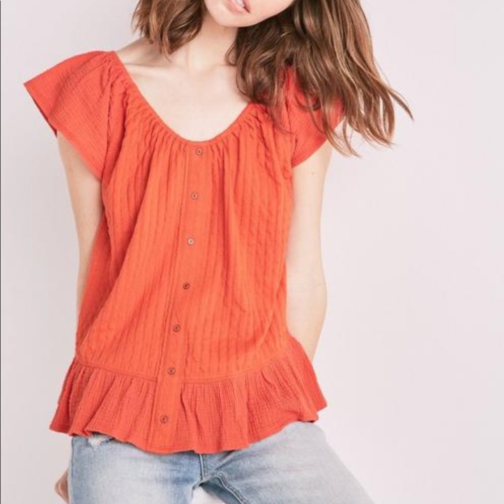 - Lucky Brand| Textured Woven Mix Media Top